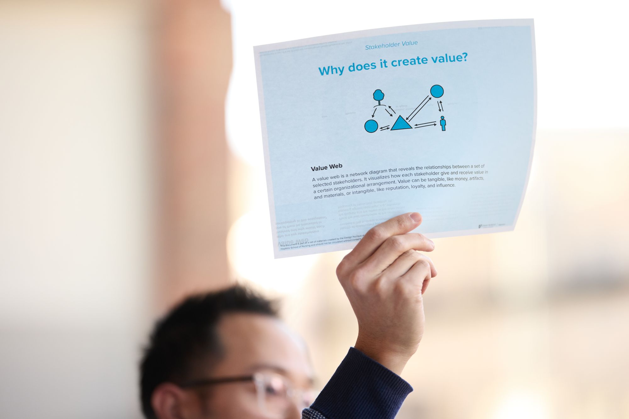 A close-up of one of the worksheets in Evan's hand.